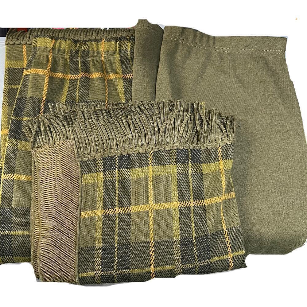 Nina Leonard 2 Skirts and 1 Shawl Olive Plaid Medium Blanket Knit
